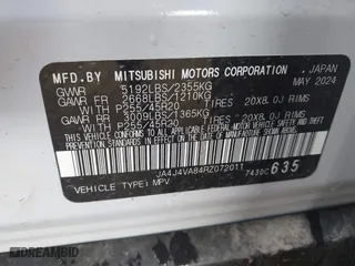 2024 Mitsubishi Outlander SE with VIN JA4J4VA84RZ072011, listed as a IAAI auction lot 41953666 with 16,395 mi miles. Bid and sale history available at carsss.com. Image 9.