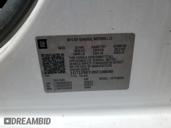 2019 GMC Sierra 2500HD Denali z VIN 1GT12SEY2KF106040, wystawiony jako Copart lot #54123885 z przebiegiem 153 684 mil mil oraz Szkoda całkowita • Salvage title. Historia ofert i sprzedaży dostępna na DreamBid. Obrazek 12.