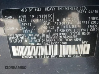 2017 Subaru Outback Premium z VIN 4S4BSACC8H3210768, wystawiony jako IAAI lot #41751655 z przebiegiem 159 966 mil mil oraz . Historia ofert i sprzedaży dostępna na DreamBid. Obrazek 9.