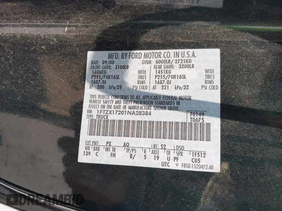 2001 Ford F-150 XL z VIN 1FTZX17201NA28384, wystawiony jako IAAI lot #39496964 z przebiegiem 65 695 mil mil oraz . Historia ofert i sprzedaży dostępna na DreamBid. Obrazek 9.