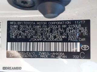 2018 Toyota Prius Two with VIN JTDKARFUXJ3054538, listed as a IAAI auction lot 41637411 with 39,760 mi miles. Bid and sale history available at carsss.com. Image 9.
