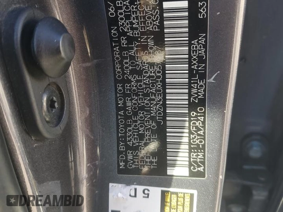 2017 Toyota Prius Two z VIN JTDZN3EUXHJ057687, wystawiony jako Copart lot #57593435 z przebiegiem Nie podano mil oraz Szkoda całkowita • Salvage title. Historia ofert i sprzedaży dostępna na DreamBid. Obrazek 13.