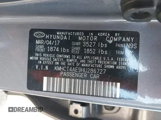 2017 Hyundai Accent SE z VIN KMHCT4AE9HU286727, wystawiony jako IAAI lot #42240306 z przebiegiem 35 810 mil mil oraz . Historia ofert i sprzedaży dostępna na DreamBid. Obrazek 9.