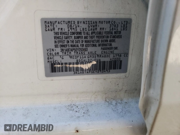 2014 Nissan Sentra S with VIN 3N1AB7AP5EY293493, listed as a Copart auction lot 55183065 with 240,826 mi miles and Clean Title. Bid and sale history available at DreamBid. Image 12.