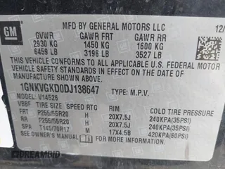 2013 Chevrolet Traverse LT with VIN 1GNKVGKD0DJ138647, listed as a IAAI auction lot 41793483 with 181,003 mi miles and . Bid and sale history available at DreamBid. Image 9.