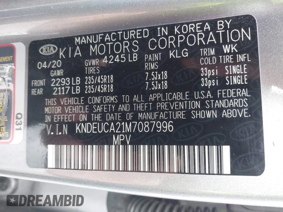 2021 Kia Seltos S with VIN KNDEUCA21M7087996, listed as a IAAI auction lot 41582039 with 59,644 mi miles. Bid and sale history available at carsss.com. Image 9.