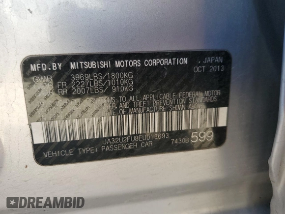 2014 Mitsubishi Lancer ES with VIN JA32U2FU8EU013693, listed as a Copart auction lot 77821024 with 130,306 mi miles and Salvage Title. Bid and sale history available at DreamBid. Image 12.