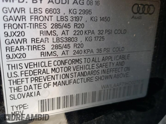 2017 Audi Q7 Premium Plus с VIN WA1LAAF71HD027016, выставлен на аукционе Copart как лот 58999935 с пробегом 91 110 миль миль и Чистый • Clean title. История ставок и продаж доступна на DreamBid. Изображение 13.