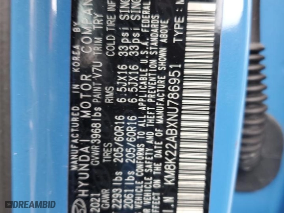 2022 Hyundai Kona SE with VIN KM8K22ABXNU786951, listed as a Copart auction lot 44271355 with 41,365 mi miles and Salvage Title. Bid and sale history available at carsss.com. Image 12.