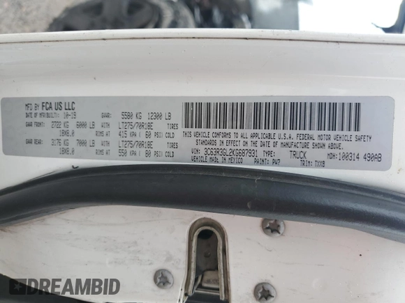 2019 Ram 3500 Tradesman with VIN 3C63R3GL2KG687931, listed as a Copart auction lot 66653724 with 0 mi miles and Salvage Title. Bid and sale history available at carsss.com. Image 12.