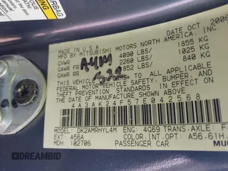 2007 Mitsubishi Eclipse GS with VIN 4A3AK24F57E042568, listed as a IAAI auction lot 41646229 with 135,421 mi miles and . Bid and sale history available at DreamBid. Image 9.