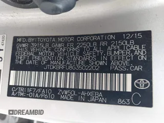 2016 Toyota Prius Two with VIN JTDKBRFU8G3502202, listed as a IAAI auction lot 42081688 with 91,128 mi miles and . Bid and sale history available at DreamBid. Image 9.