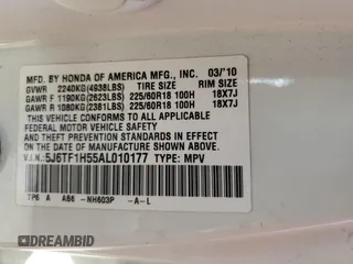 2010 Honda Accord Crosstour EX-L with VIN 5J6TF1H55AL010177, listed as a Copart auction lot 72229914 with 168,209 mi miles and Salvage Title. Bid and sale history available at carsss.com. Image 13.