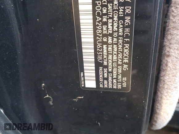 2002 Porsche Boxster with VIN WP0CA29872U623187, listed as a Copart auction lot 42867595 with 147,224 mi miles and Clean title. Bid and sale history available at DreamBid. Image 12.