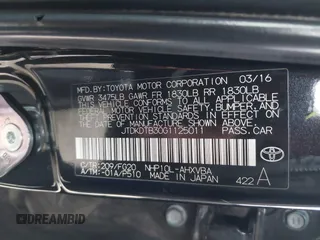 2016 Toyota Prius One with VIN JTDKDTB30G1125011, listed as a IAAI auction lot 42040835 with 101,148 mi miles and . Bid and sale history available at DreamBid. Image 9.