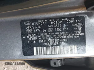 2014 Hyundai Accent GS with VIN KMHCT5AE3EU176306, listed as a IAAI auction lot 41572325 with 179,277 mi miles and . Bid and sale history available at carsss.com. Image 12.