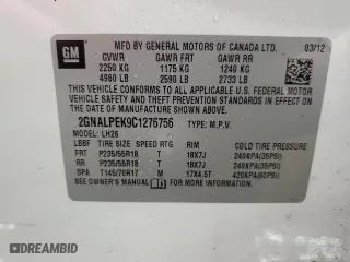 2012 Chevrolet Equinox LT w/2LT with VIN 2GNALPEK9C1276756, listed as a Copart auction lot 49983405 with 160,397 mi miles and Salvage Title. Bid and sale history available at carsss.com. Image 12.