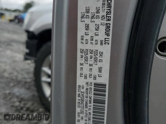 2013 Dodge Journey SXT with VIN 3C4PDDBG4DT571262, listed as a Copart auction lot 86795494 with 163,699 mi miles and Salvage title. Bid and sale history available at DreamBid. Image 15.
