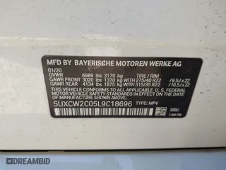 2020 BMW X7 xDrive40i with VIN 5UXCW2C05L9C18696, listed as a IAAI auction lot 41598890 with 102,599 mi miles. Bid and sale history available at carsss.com. Image 9.