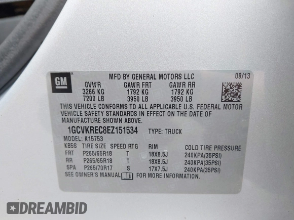 2014 Chevrolet Silverado 1500 LT with VIN 1GCVKREC8EZ151534, listed as a IAAI auction lot 42221023 with 216,835 mi miles and . Bid and sale history available at DreamBid. Image 9.