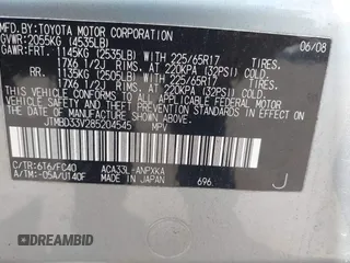 2008 Toyota RAV4 with VIN JTMBD33V285204545, listed as a IAAI auction lot 42128723 with 198,122 mi miles. Bid and sale history available at carsss.com. Image 9.