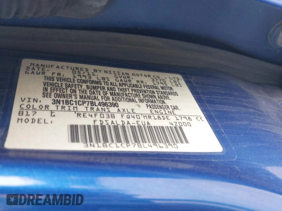 2011 Nissan Versa S with VIN 3N1BC1CP7BL496390, listed as a IAAI auction lot 42324403 with 171,164 mi miles and . Bid and sale history available at DreamBid. Image 9.