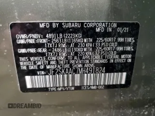 2021 Subaru Forester with VIN JF2SKAAC7MH491824, listed as a Copart auction lot 48983135 with 38,663 mi miles and Salvage title. Bid and sale history available at DreamBid. Image 14.