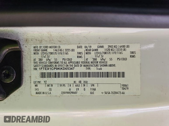 2019 Ford F-150 XL с VIN 1FTEX1CP9KKD65347, выставлен на аукционе IAAI как лот 42566198 с пробегом 162 673 миль миль и . История ставок и продаж доступна на DreamBid. Изображение 13.