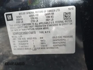 2016 Chevrolet Equinox LTZ with VIN 2GNFLGE38G6174419, listed as a IAAI auction lot 41626350 with 260,674 mi miles. Bid and sale history available at carsss.com. Image 9.