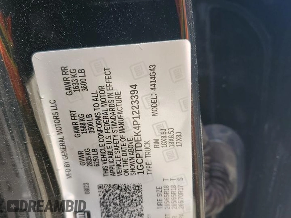 2023 Chevrolet Colorado 4WD Z71 с VIN 1GCPTDEK4P1223394, выставлен на аукционе Copart как лот 47675735 с пробегом 11 330 миль миль и Списание • Salvage title. История ставок и продаж доступна на DreamBid. Изображение 14.