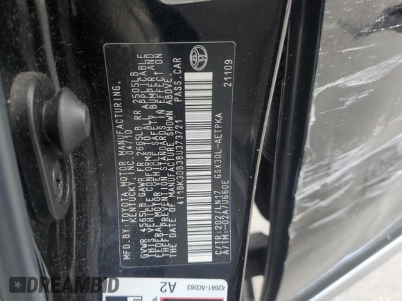 2011 Toyota Avalon with VIN 4T1BK3DB3BU373721, listed as a Copart auction lot 56815595 with 251,905 mi miles and Salvage title. Bid and sale history available at DreamBid. Image 13.