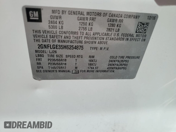 2017 Chevrolet Equinox Premier with VIN 2GNFLGE35H6254875, listed as a Copart auction lot 49861165 with 56,430 mi miles and Salvage Title. Bid and sale history available at carsss.com. Image 15.