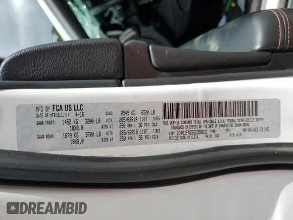 2016 Jeep Grand Cherokee Laredo z VIN 1C4RJFAG5GC399631, wystawiony jako Copart lot #55294584 z przebiegiem Nie podano mil oraz Nie do naprawy • Non repairable. Historia ofert i sprzedaży dostępna na DreamBid. Obrazek 14.