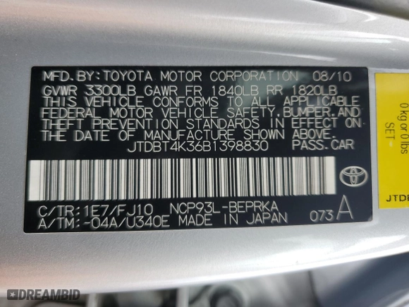 2011 Toyota Yaris with VIN JTDBT4K36B1398830, listed as a Copart auction lot 51169435 with 252,578 mi miles and Clean Title. Bid and sale history available at carsss.com. Image 12.