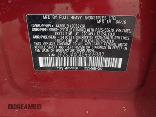 2016 Subaru Forester 2.5i Touring with VIN JF2SJAXC4GH559382, listed as a IAAI auction lot 41582904 with 80,713 mi miles. Bid and sale history available at carsss.com. Image 9.