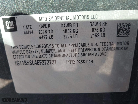 2014 Chevrolet Malibu LS with VIN 1G11B5SL4EF272731, listed as a IAAI auction lot 41764279 with 143,703 mi miles. Bid and sale history available at carsss.com. Image 9.
