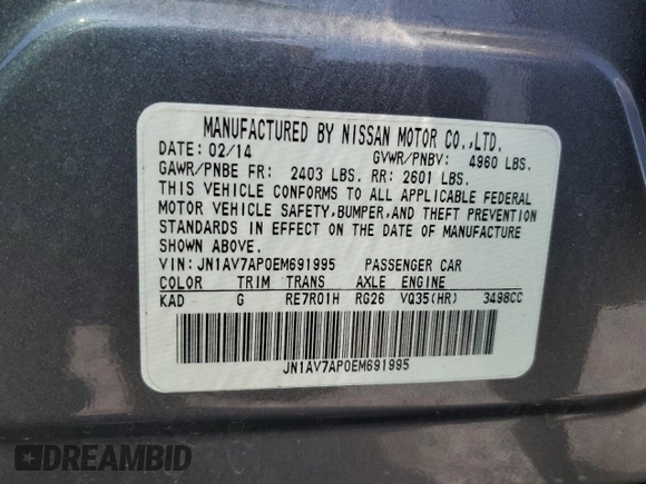 2014 Infiniti Q50 Hybrid Sport with VIN JN1AV7AP0EM691995, listed as a Copart auction lot 51041375 with Not Provided miles and Salvage Title. Bid and sale history available at carsss.com. Image 13.