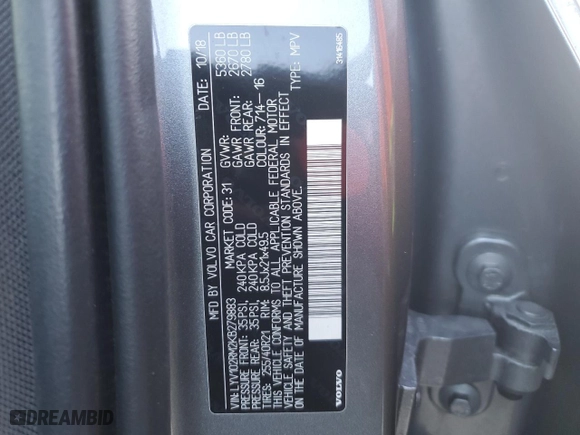 2019 Volvo XC60 R-Design with VIN LYV102RM2KB279883, listed as a Copart auction lot 42759765 with 67,790 mi miles and Salvage Title. Bid and sale history available at carsss.com. Image 13.