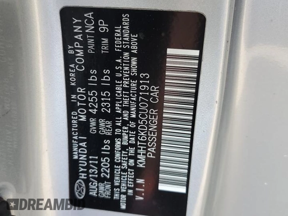 2012 Hyundai Genesis Coupe 2.0T с VIN KMHHT6KD5CU071913, выставлен на аукционе Copart как лот 52349465 с пробегом 159 432 миль миль и Списание • Salvage title. История ставок и продаж доступна на DreamBid. Изображение 14.