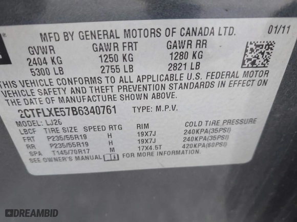 2011 GMC Terrain SLT-2 with VIN 2CTFLXE57B6340761, listed as a IAAI auction lot 41562888 with 107,930 mi miles. Bid and sale history available at carsss.com. Image 9.