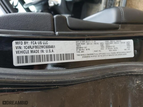 2021 Jeep Grand Cherokee Limited with VIN 1C4RJFBG2MC600461, listed as a Copart auction lot 43805955 with 36,187 mi miles and Salvage Title. Bid and sale history available at carsss.com. Image 13.