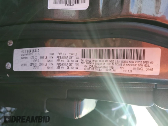 2016 Jeep Cherokee Trailhawk with VIN 1C4PJMBS4GW188840, listed as a Copart auction lot 58760605 with 117,570 mi miles and Salvage title. Bid and sale history available at DreamBid. Image 12.