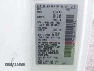2020 Nissan NV200 SV with VIN 3N6CM0KN1LK703482, listed as a IAAI auction lot 42081942 with 96,739 mi miles and . Bid and sale history available at DreamBid. Image 9.