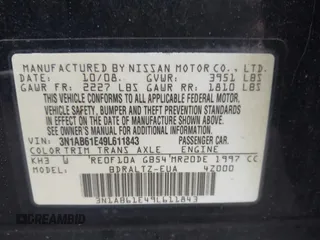 2009 Nissan Sentra 2.0 SL FE+ with VIN 3N1AB61E49L611843, listed as a IAAI auction lot 42462410 with 107,931 mi miles and . Bid and sale history available at DreamBid. Image 9.