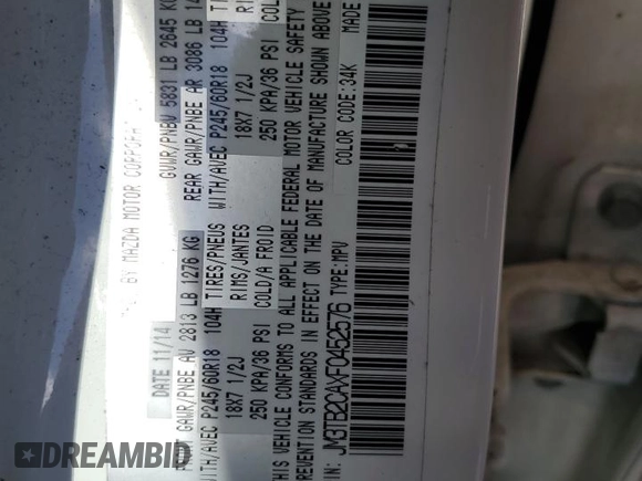 2015 Mazda CX-9 Touring with VIN JM3TB2CAXF0452576, listed as a Copart auction lot 88972245 with 148,152 mi miles and Salvage Title. Bid and sale history available at carsss.com. Image 13.