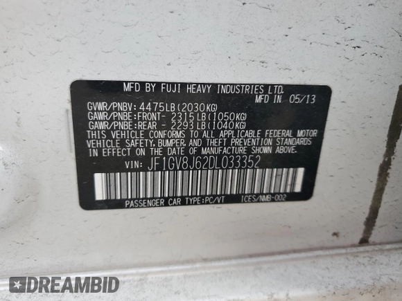 2013 Subaru Impreza Sedan WRX WRX STI with VIN JF1GV8J62DL033352, listed as a Copart auction lot 82384044 with 98,939 mi miles and Salvage Title. Bid and sale history available at carsss.com. Image 12.