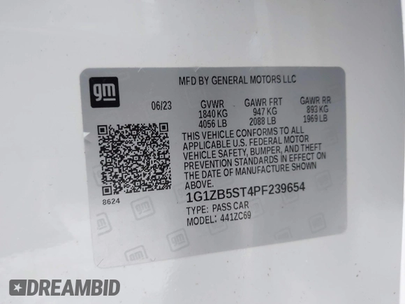 2023 Chevrolet Malibu LS with VIN 1G1ZB5ST4PF239654, listed as a IAAI auction lot 41380848 with 20,433 mi miles and . Bid and sale history available at DreamBid. Image 9.