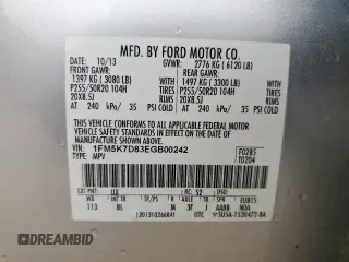 2014 Ford Explorer XLT with VIN 1FM5K7D83EGB00242, listed as a Copart auction lot 60711375 with 159,957 mi miles and Salvage title. Bid and sale history available at DreamBid. Image 13.