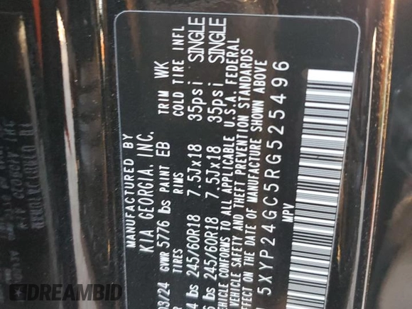 2024 Kia Telluride LX with VIN 5XYP24GC5RG525496, listed as a Copart auction lot 80153234 with 6,445 mi miles and Clean title. Bid and sale history available at DreamBid. Image 12.