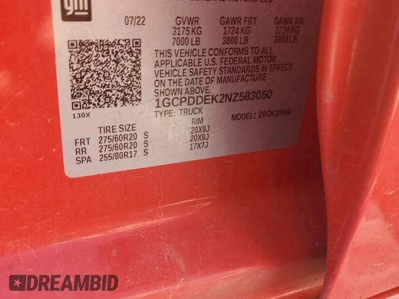2022 Chevrolet Silverado 1500 LT with VIN 1GCPDDEK2NZ583050, listed as a Copart auction lot 74309004 with 67,502 mi miles and Salvage Title. Bid and sale history available at DreamBid. Image 12.